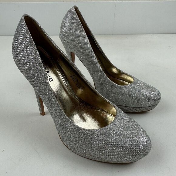 Bella Marie Tamika Mesh Silver Stiletto Platform Heels Closed Toe Pumps Size 7 - Picture 6 of 11